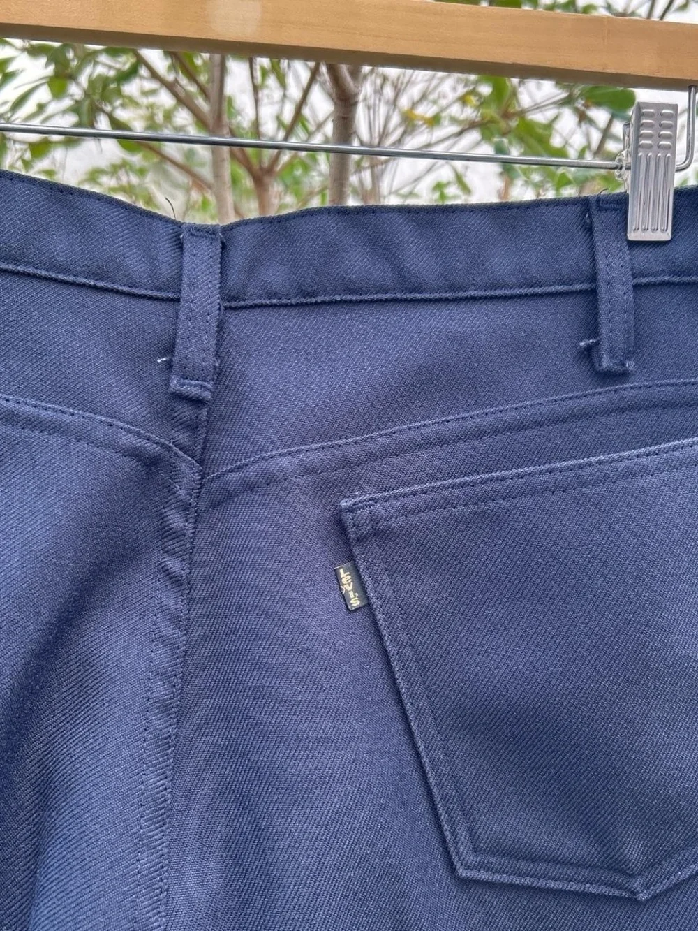 Vintage 1991 Levi’s Navy Blue Polyester Flare Pants 34x34 USA Made